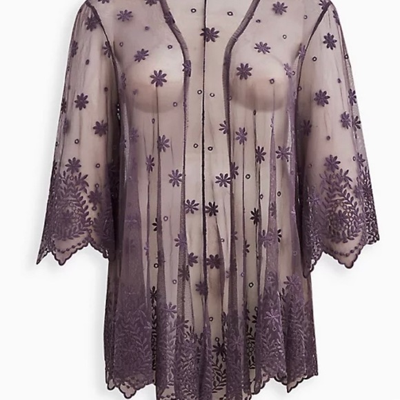 Torrid purple/grey embroidered kimono mesh - Picture 5 of 6